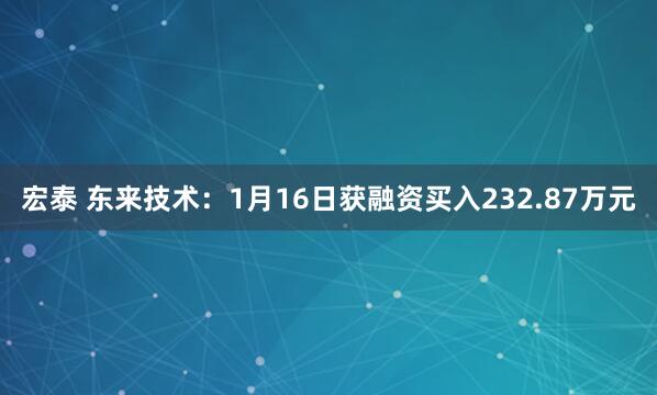 宏泰 东来技术：1月16日获融资买入232.87万元